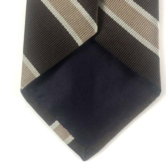 Vintage PARISIAN "Blanford Rep" Repp Stripe Tie Brown & Tan Silk Blend - Picture 3 of 8